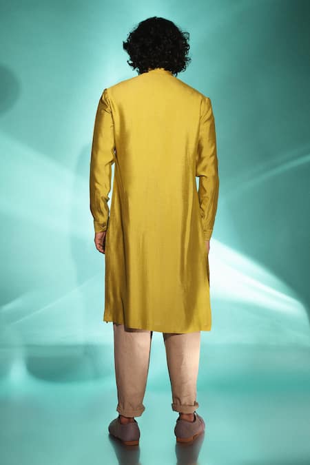 Shop Studio Error Yellow Cotton, Silk Patchwork Double Layer Kurta at Aza Fashions Shop_Studio Error_Yellow Cotton, Silk Patchwork Double Layer Kurta _at_Aza_Fashions