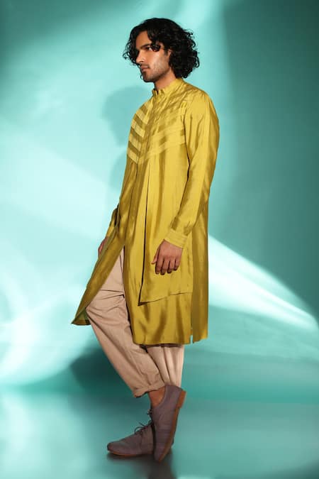 Studio Error Yellow Cotton, Silk Patchwork Double Layer Kurta Online at Aza Fashions Studio Error_Yellow Cotton, Silk Patchwork Double Layer Kurta _Online_at_Aza_Fashions