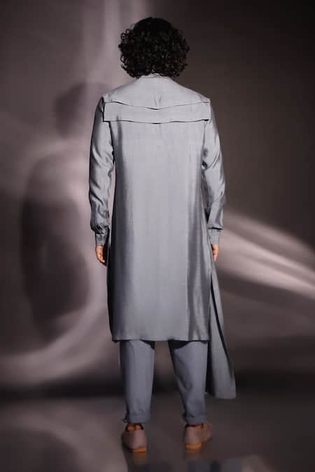 Shop Studio Error Grey Cotton, Silk Solid Draped Kurta at Aza Fashions Shop_Studio Error_Grey Cotton, Silk Solid Draped Kurta _at_Aza_Fashions