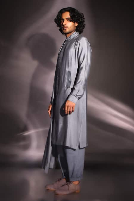 Buy Studio Error Grey Cotton, Silk Solid Draped Kurta Online at Aza Fashions Buy_Studio Error_Grey Cotton, Silk Solid Draped Kurta _Online_at_Aza_Fashions