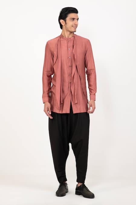 Studio Error Pink Cotton, Silk Solid Draped Short Kurta Online at Aza Fashions Studio Error_Pink Cotton, Silk Solid Draped Short Kurta _Online_at_Aza_Fashions