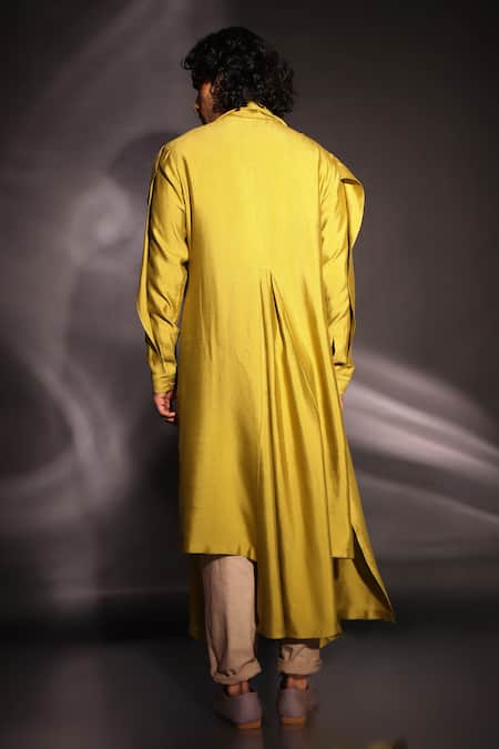 Shop Studio Error Yellow Cotton, Silk Asymmetric Draped Layered Kurta at Aza Fashions Shop_Studio Error_Yellow Cotton, Silk Asymmetric Draped Layered Kurta _at_Aza_Fashions