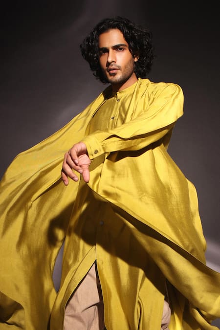Buy Studio Error Yellow Cotton, Silk Asymmetric Draped Layered Kurta Online at Aza Fashions Buy_Studio Error_Yellow Cotton, Silk Asymmetric Draped Layered Kurta _Online_at_Aza_Fashions