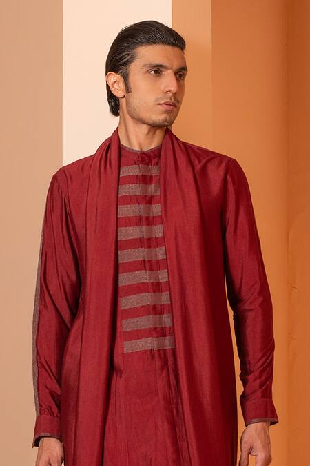 Buy Studio Error Red Cotton, Silk Patchwork Long Draped Kurta Online at Aza Fashions Buy_Studio Error_Red Cotton, Silk Patchwork Long Draped Kurta _Online_at_Aza_Fashions