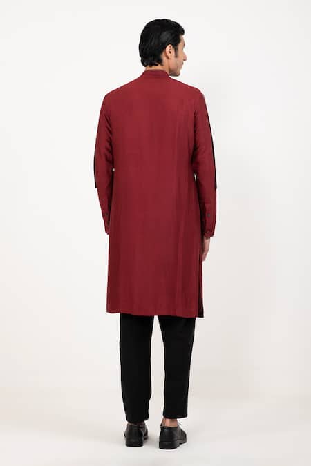 Shop Studio Error Red Cotton, Silk Patchwork Stripe Kurta at Aza Fashions Shop_Studio Error_Red Cotton, Silk Patchwork Stripe Kurta _at_Aza_Fashions