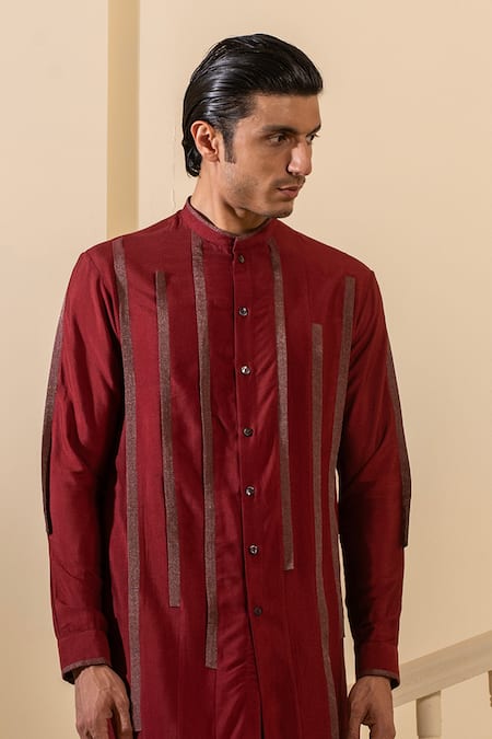 Buy Studio Error Red Cotton, Silk Patchwork Stripe Kurta Online at Aza Fashions Buy_Studio Error_Red Cotton, Silk Patchwork Stripe Kurta _Online_at_Aza_Fashions