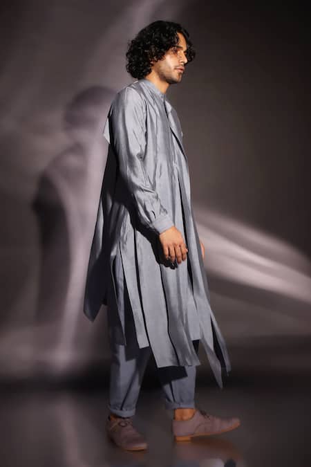Buy Studio Error Grey Cotton, Silk Solid Layered Drape Kurta Online at Aza Fashions Buy_Studio Error_Grey Cotton, Silk Solid Layered Drape Kurta _Online_at_Aza_Fashions