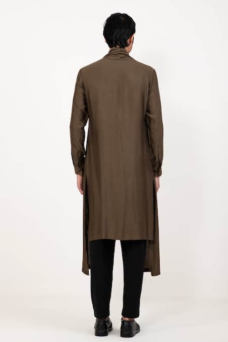 Shop Studio Error Green Cotton, Silk Draped Long Kurta at Aza Fashions Shop_Studio Error_Green Cotton, Silk Draped Long Kurta _at_Aza_Fashions