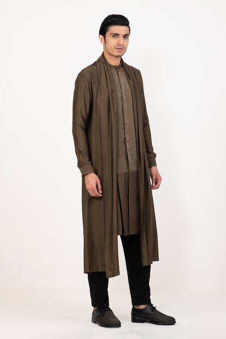 Studio Error Green Cotton, Silk Draped Long Kurta Online at Aza Fashions Studio Error_Green Cotton, Silk Draped Long Kurta _Online_at_Aza_Fashions