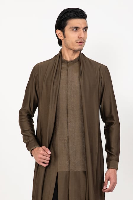 Shop Studio Error Green Cotton, Silk Draped Long Kurta Online at Aza Fashions Shop_Studio Error_Green Cotton, Silk Draped Long Kurta _Online_at_Aza_Fashions