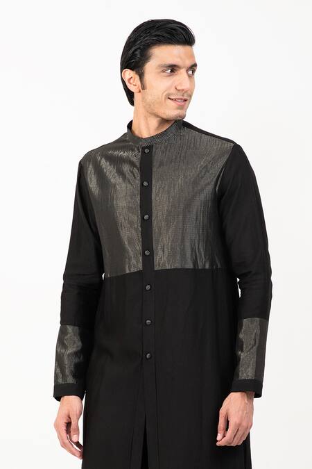 Studio Error Black Cotton, Silk Zari Stripe Bodice Kurta Online at Aza Fashions Studio Error_Black Cotton, Silk Zari Stripe Bodice Kurta _Online_at_Aza_Fashions