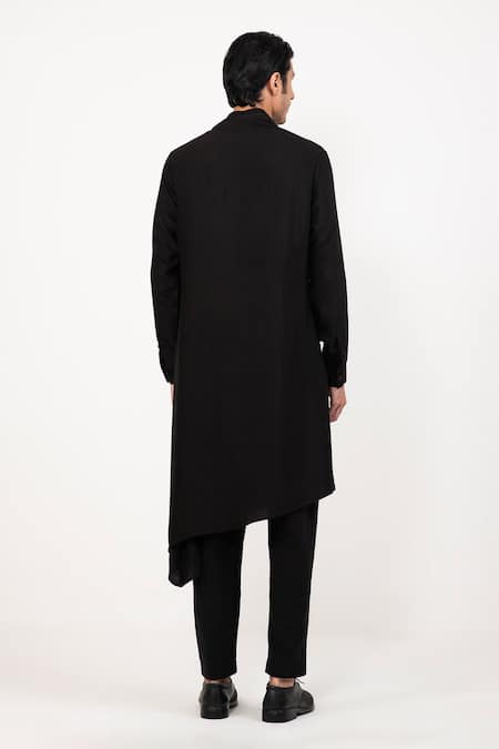 Shop Studio Error Black Cotton, Silk Zari Box Attached Draped Kurta at Aza Fashions Shop_Studio Error_Black Cotton, Silk Zari Box Attached Draped Kurta _at_Aza_Fashions