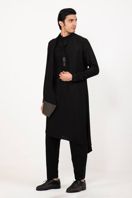 Studio Error Black Cotton, Silk Zari Box Attached Draped Kurta Online at Aza Fashions Studio Error_Black Cotton, Silk Zari Box Attached Draped Kurta _Online_at_Aza_Fashions