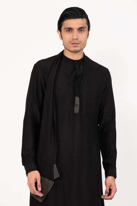 Shop Studio Error Black Cotton, Silk Zari Box Attached Draped Kurta Online at Aza Fashions Shop_Studio Error_Black Cotton, Silk Zari Box Attached Draped Kurta _Online_at_Aza_Fashions