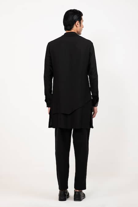 Shop Studio Error Black Cotton, Silk Zari Double Layered Panel Kurta at Aza Fashions Shop_Studio Error_Black Cotton, Silk Zari Double Layered Panel Kurta _at_Aza_Fashions
