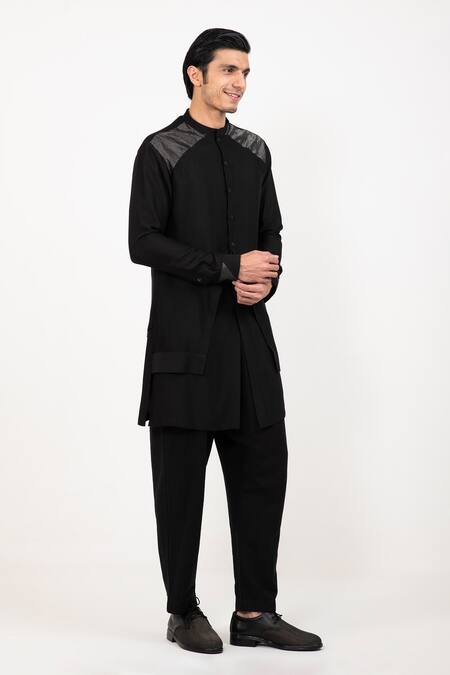 Studio Error Black Cotton, Silk Zari Double Layered Panel Kurta Online at Aza Fashions Studio Error_Black Cotton, Silk Zari Double Layered Panel Kurta _Online_at_Aza_Fashions
