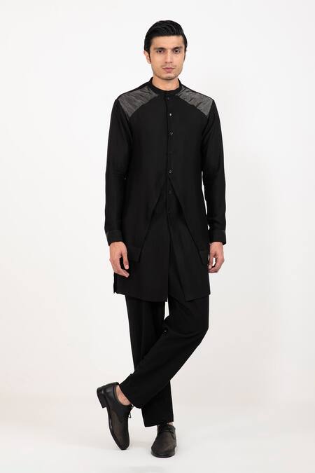 Buy Studio Error Black Cotton, Silk Zari Double Layered Panel Kurta Online at Aza Fashions Buy_Studio Error_Black Cotton, Silk Zari Double Layered Panel Kurta _Online_at_Aza_Fashions