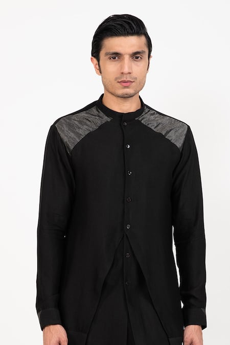 Shop Studio Error Black Cotton, Silk Zari Double Layered Panel Kurta Online at Aza Fashions Shop_Studio Error_Black Cotton, Silk Zari Double Layered Panel Kurta _Online_at_Aza_Fashions
