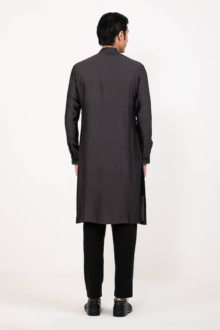 Shop Studio Error Black Cotton, Silk Patchwork Long Layered Panel Kurta at Aza Fashions Shop_Studio Error_Black Cotton, Silk Patchwork Long Layered Panel Kurta _at_Aza_Fashions