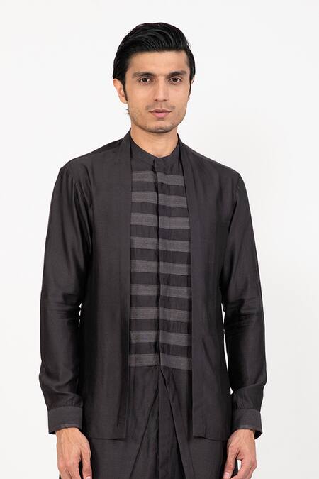 Buy Studio Error Black Cotton, Silk Patchwork Long Layered Panel Kurta Online at Aza Fashions Buy_Studio Error_Black Cotton, Silk Patchwork Long Layered Panel Kurta _Online_at_Aza_Fashions