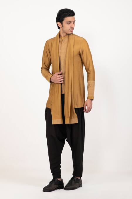 Studio Error_Yellow Cotton, Silk Zari Draped Short Kurta _Online_at_Aza_Fashions