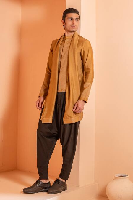 Buy_Studio Error_Yellow Cotton, Silk Zari Draped Short Kurta _Online_at_Aza_Fashions