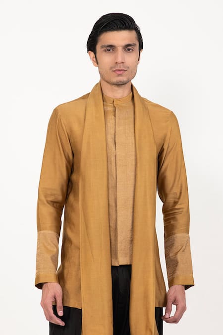 Studio Error_Yellow Cotton, Silk Zari Draped Short Kurta _at_Aza_Fashions