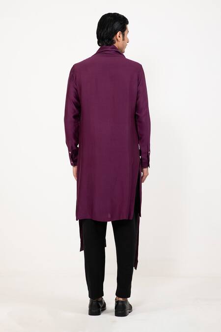 Shop Studio Error Purple Cotton Satin Zari Draped Long Kurta at Aza Fashions Shop_Studio Error_Purple Cotton Satin Zari Draped Long Kurta _at_Aza_Fashions