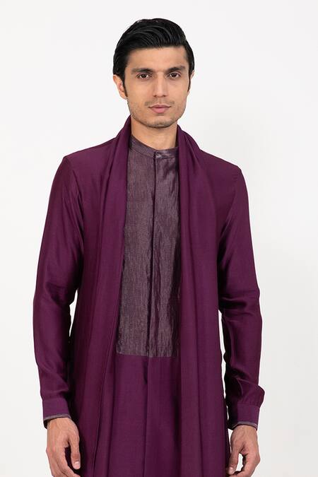 Shop Studio Error Purple Cotton Satin Zari Draped Long Kurta Online at Aza Fashions Shop_Studio Error_Purple Cotton Satin Zari Draped Long Kurta _Online_at_Aza_Fashions
