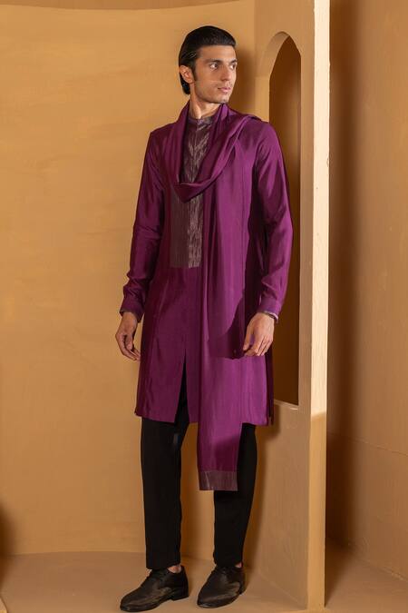Studio Error Purple Cotton Satin Zari Draped Long Kurta at Aza Fashions Studio Error_Purple Cotton Satin Zari Draped Long Kurta _at_Aza_Fashions