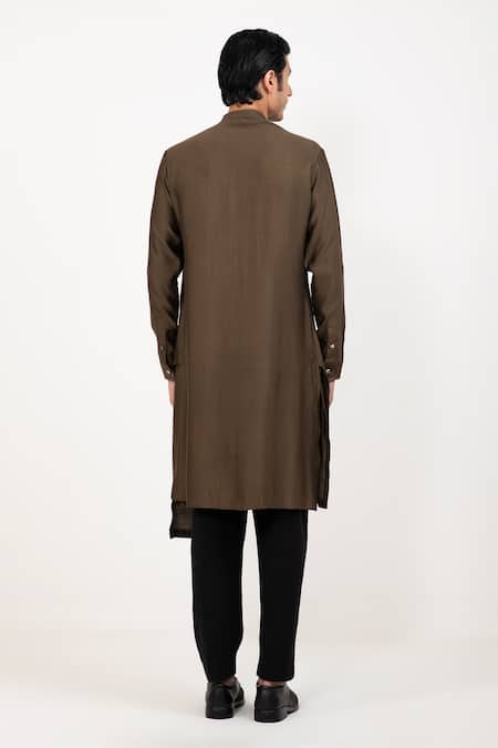 Shop Studio Error Green Cotton, Silk Asymmetric Layered Kurta at Aza Fashions Shop_Studio Error_Green Cotton, Silk Asymmetric Layered Kurta _at_Aza_Fashions