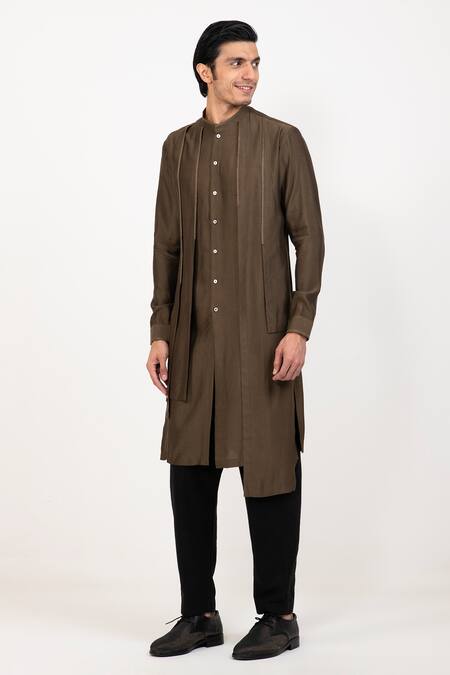 Studio Error Green Cotton, Silk Asymmetric Layered Kurta Online at Aza Fashions Studio Error_Green Cotton, Silk Asymmetric Layered Kurta _Online_at_Aza_Fashions