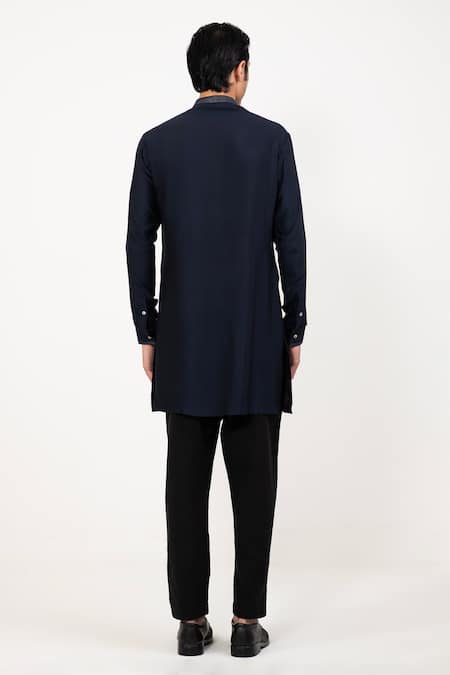 Shop Studio Error Blue Cotton, Silk Zari Metallic Panel Kurta at Aza Fashions Shop_Studio Error_Blue Cotton, Silk Zari Metallic Panel Kurta _at_Aza_Fashions