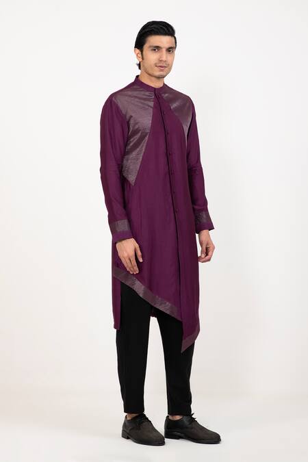 Studio Error Purple Cotton, Silk Zari Metallic Asymmetric Kurta Online at Aza Fashions Studio Error_Purple Cotton, Silk Zari Metallic Asymmetric Kurta _Online_at_Aza_Fashions