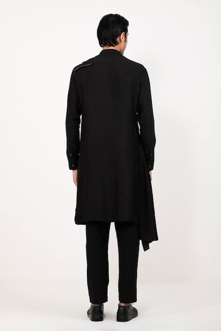 Shop Studio Error Black Cotton, Silk Zari Metallic Draped Kurta at Aza Fashions Shop_Studio Error_Black Cotton, Silk Zari Metallic Draped Kurta _at_Aza_Fashions