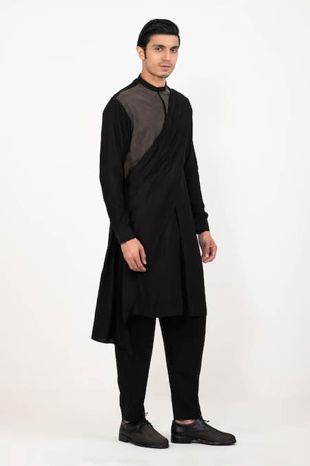 Studio Error Black Cotton, Silk Zari Metallic Draped Kurta Online at Aza Fashions Studio Error_Black Cotton, Silk Zari Metallic Draped Kurta _Online_at_Aza_Fashions