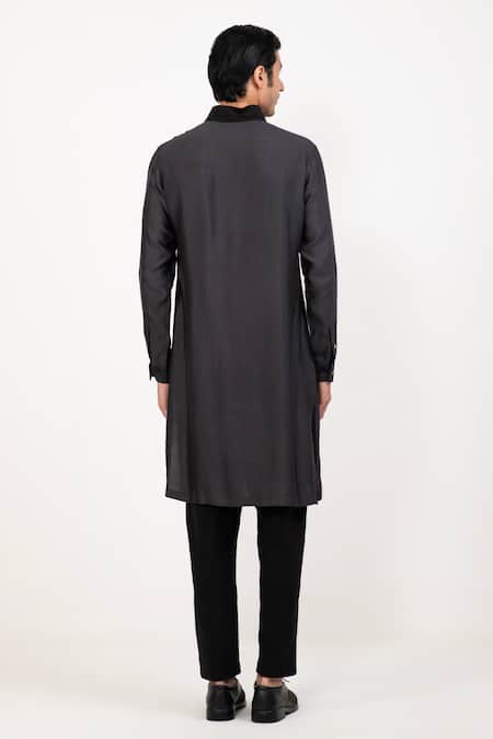 Shop Studio Error Grey Cotton, Silk Colour Block Placket Kurta at Aza Fashions Shop_Studio Error_Grey Cotton, Silk Colour Block Placket Kurta _at_Aza_Fashions