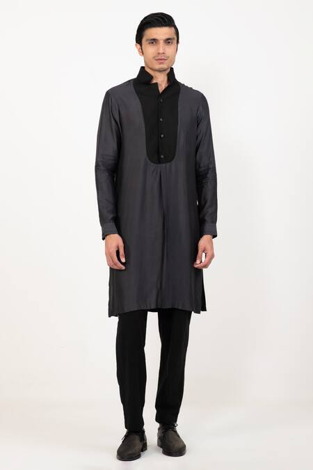 Buy Studio Error Grey Cotton, Silk Colour Block Placket Kurta Online at Aza Fashions Buy_Studio Error_Grey Cotton, Silk Colour Block Placket Kurta _Online_at_Aza_Fashions