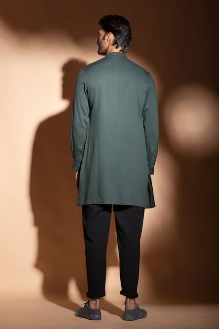 Shop Studio Error Blue Cotton Drape Panel Shirt at Aza Fashions Shop_Studio Error_Blue Cotton Drape Panel Shirt _at_Aza_Fashions