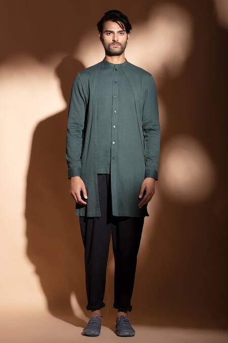 Studio Error Blue Cotton Drape Panel Shirt Online at Aza Fashions Studio Error_Blue Cotton Drape Panel Shirt _Online_at_Aza_Fashions