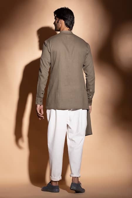 Shop_Studio Error_Brown Cotton Solid Asymmetric Panel Short Kurta _at_Aza_Fashions
