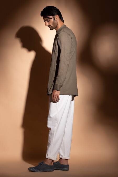 Buy_Studio Error_Brown Cotton Solid Asymmetric Panel Short Kurta _Online_at_Aza_Fashions