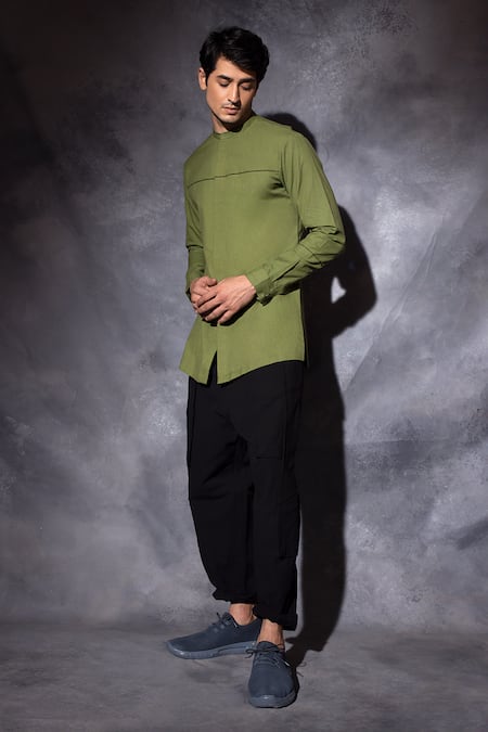 Studio Error Green Cotton Embroidery Threadwork Bodice Shirt Online at Aza Fashions Studio Error_Green Cotton Embroidery Threadwork Bodice Shirt _Online_at_Aza_Fashions