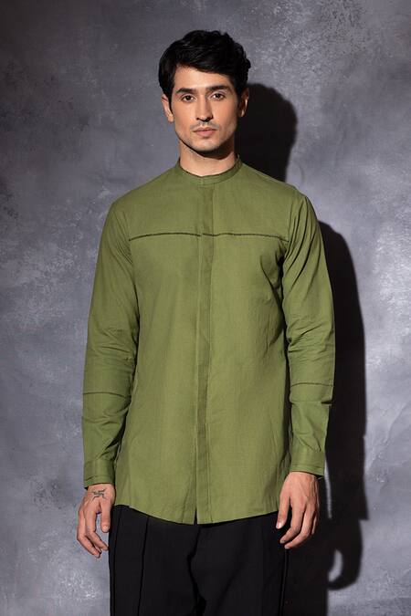 Shop Studio Error Green Cotton Embroidery Threadwork Bodice Shirt Online at Aza Fashions Shop_Studio Error_Green Cotton Embroidery Threadwork Bodice Shirt _Online_at_Aza_Fashions