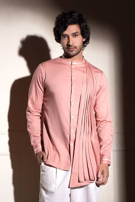 Studio Error_Pink Cotton Satin Side Pleated Drape Short Kurta _at_Aza_Fashions