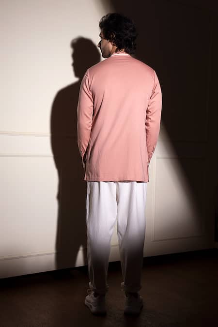 Shop Studio Error Pink Cotton Satin Solid Panel Shirt at Aza Fashions Shop_Studio Error_Pink Cotton Satin Solid Panel Shirt _at_Aza_Fashions