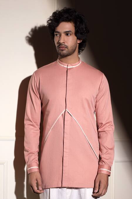 Studio Error Pink Cotton Satin Solid Panel Shirt Online at Aza Fashions Studio Error_Pink Cotton Satin Solid Panel Shirt _Online_at_Aza_Fashions