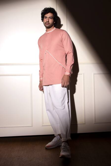 Buy Studio Error Pink Cotton Satin Solid Panel Shirt Online at Aza Fashions Buy_Studio Error_Pink Cotton Satin Solid Panel Shirt _Online_at_Aza_Fashions