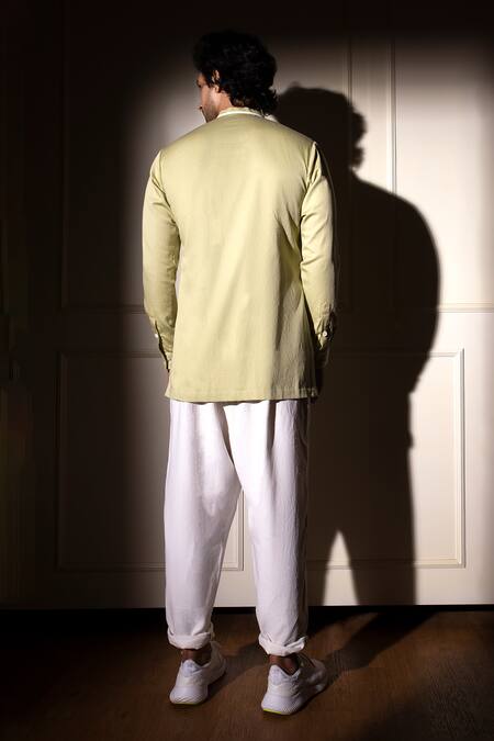Shop_Studio Error_Green Cotton Satin Solid Straight Shirt _at_Aza_Fashions
