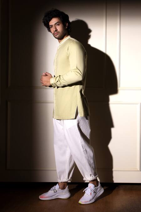 Studio Error_Green Cotton Satin Solid Straight Shirt _Online_at_Aza_Fashions